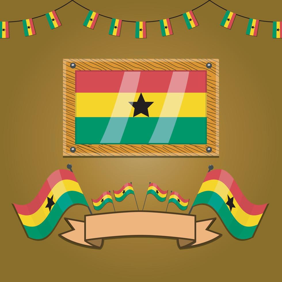 Ghana Flags On Frame Wood, Label vector