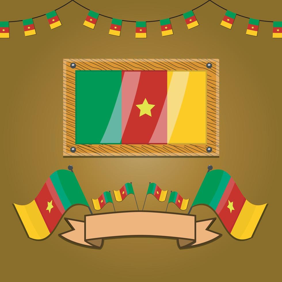 Cameroon Flags On Frame Wood, Label vector