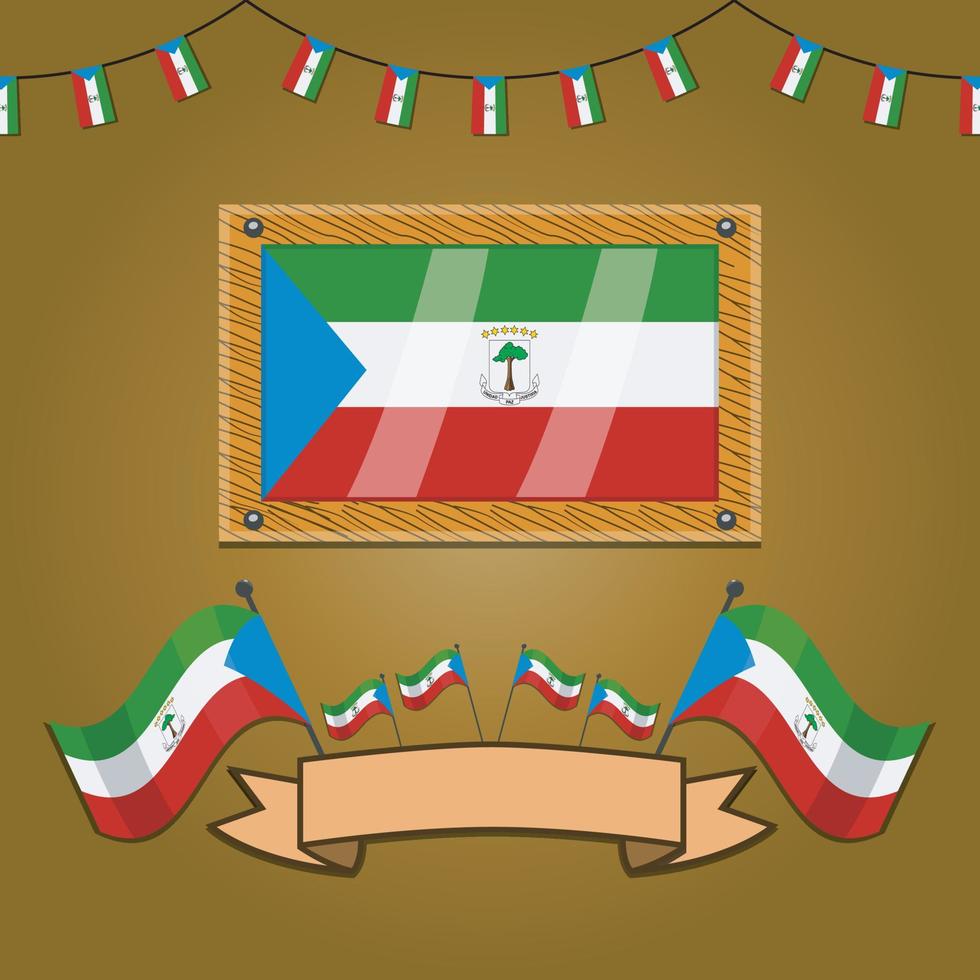 banderas de guinea ecuatorial en madera de marco, etiqueta vector