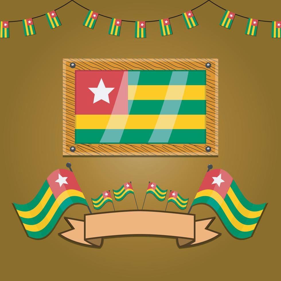 Togo Flags On Frame Wood, Label vector