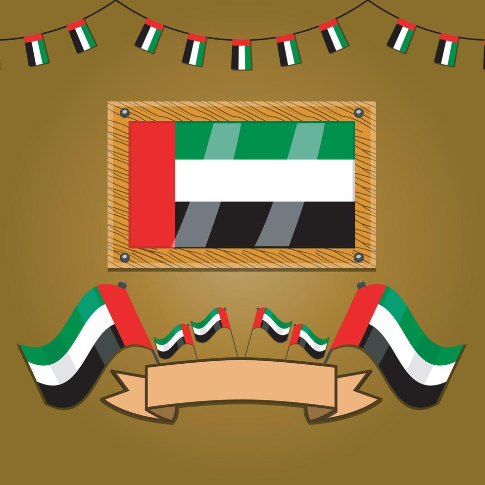 United Arab Emirates Flags On Frame Wood, Label vector