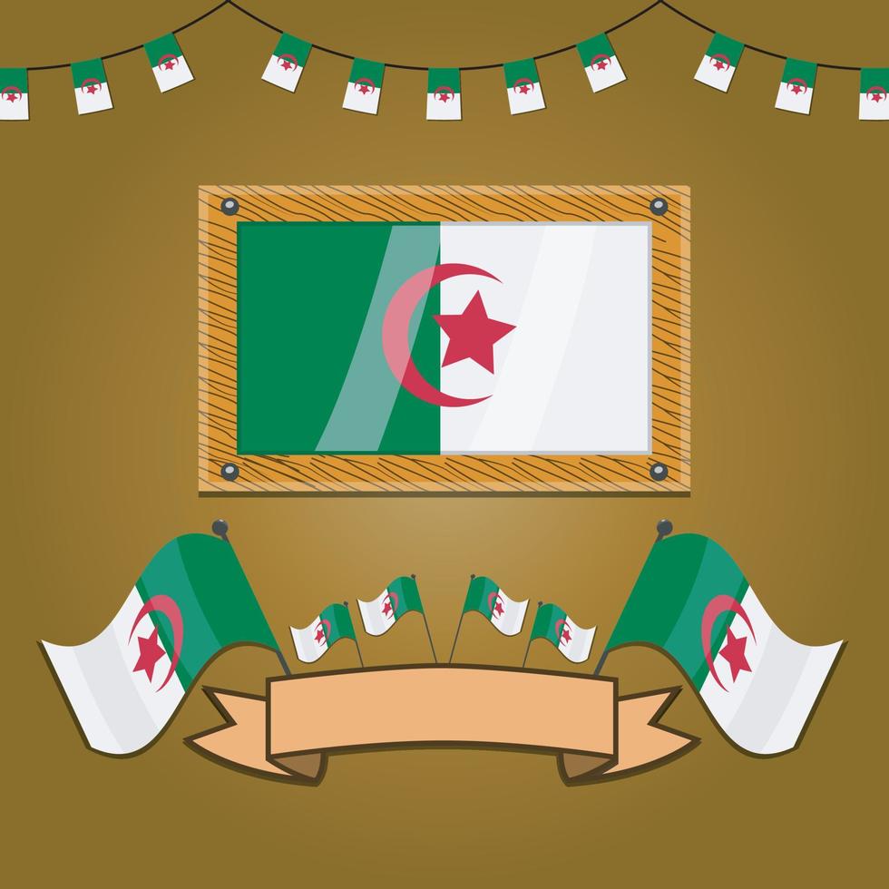 Algeria Flags On Frame Wood, Label vector