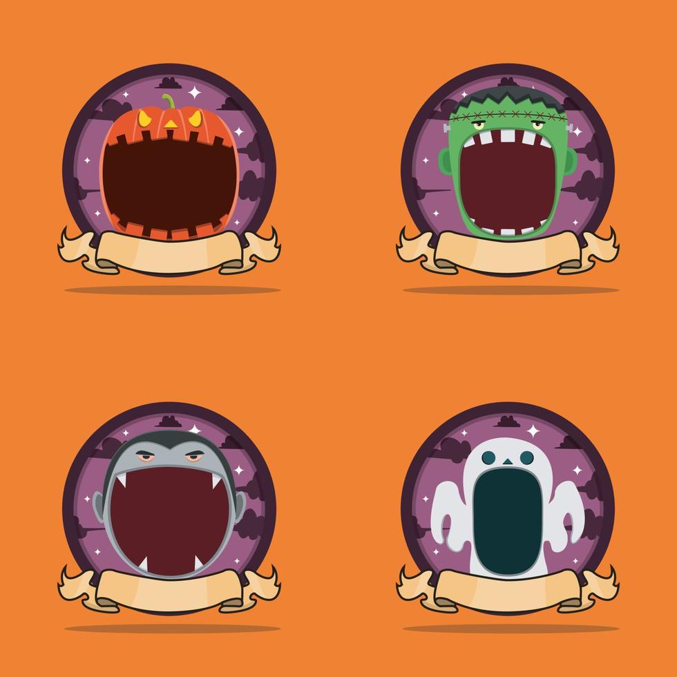 Emblem Set Head Monster. With Pumpkin, Frankenstein, Dracula and Ghost Head Character Design vector