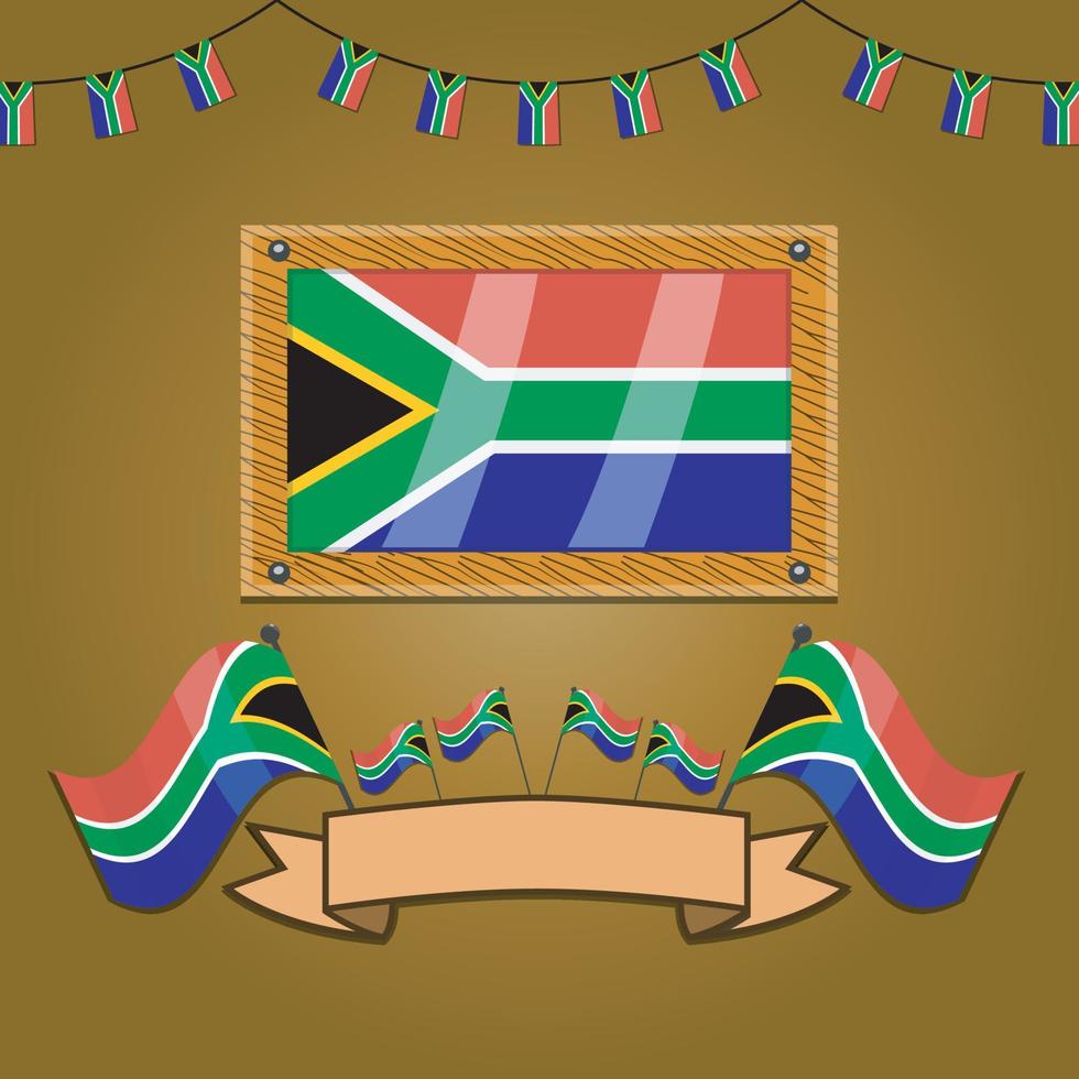 South Africa Flags On Frame Wood, Label vector
