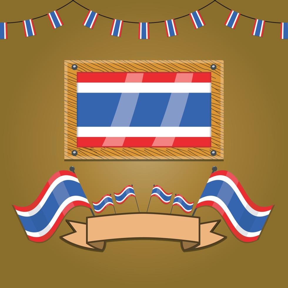 Thailand Flags On Frame Wood, Label vector