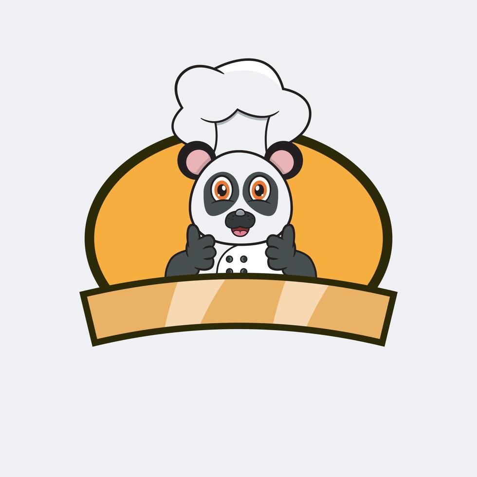 lindo chef panda y tema de cocina. mascota, personaje, logotipo, etiqueta e icono. vector