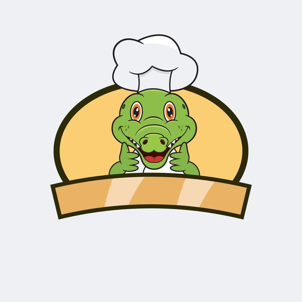 lindo chef cocodrilo y tema de cocina. mascota, personaje, logotipo, etiqueta e icono. vector