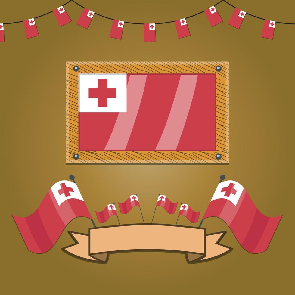 Tonga Flags On Frame Wood, Label vector