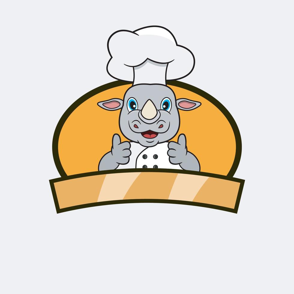 lindo chef de rinoceronte y tema de cocina. mascota, personaje, logotipo, etiqueta e icono. vector