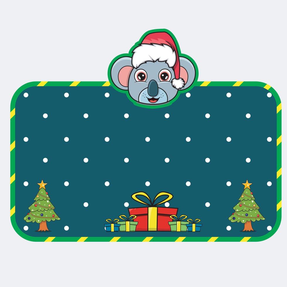 Christmas and New Year Greeting Card With Koala Character Design. Head Animal Wearing Christmas Hat. vector