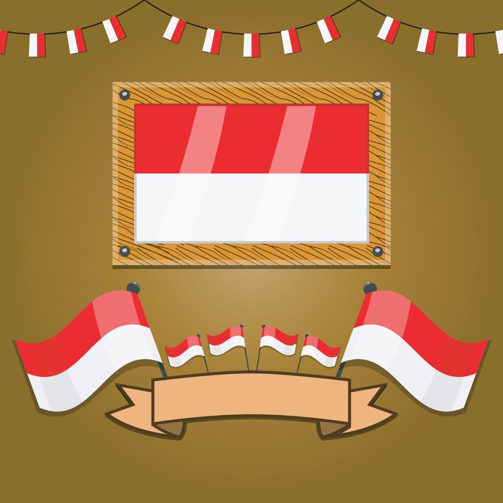Indonesia Flags On Frame Wood, Label. vector