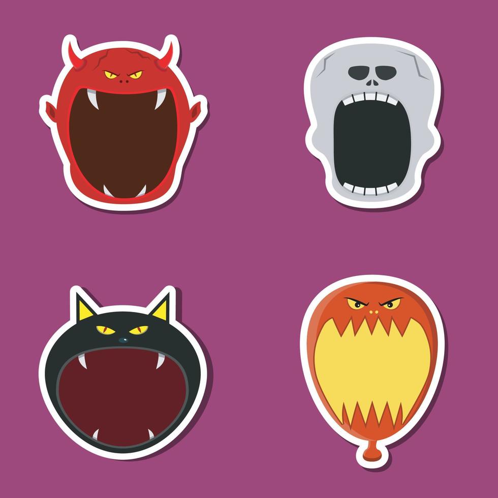 Halloween Head Set Design Sticker.Devil, Skeleton, Black Cat and Balloon Head Character vector