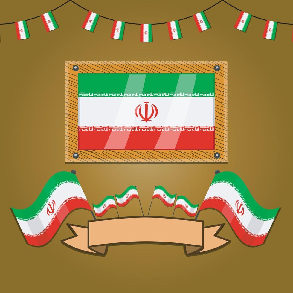 Iran Flags On Frame Wood, Label vector