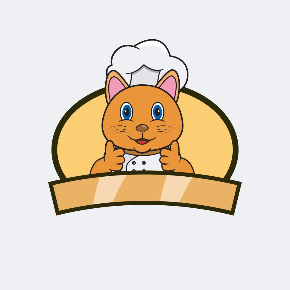 lindo gato chef y tema de cocina. mascota, personaje, logotipo, etiqueta e icono. vector