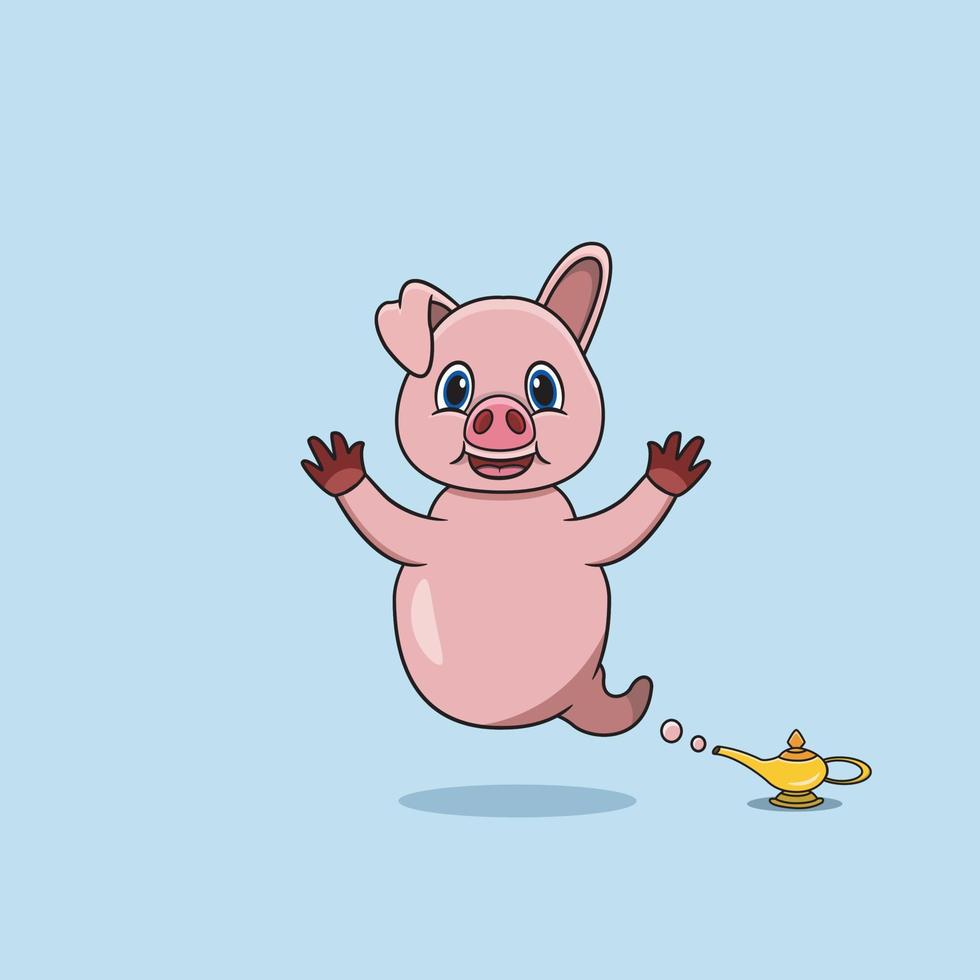 animales lindos y divertidos con cerdo. personaje genio. perfecto para el diseño de mascotas, logotipos, íconos y personajes. vector