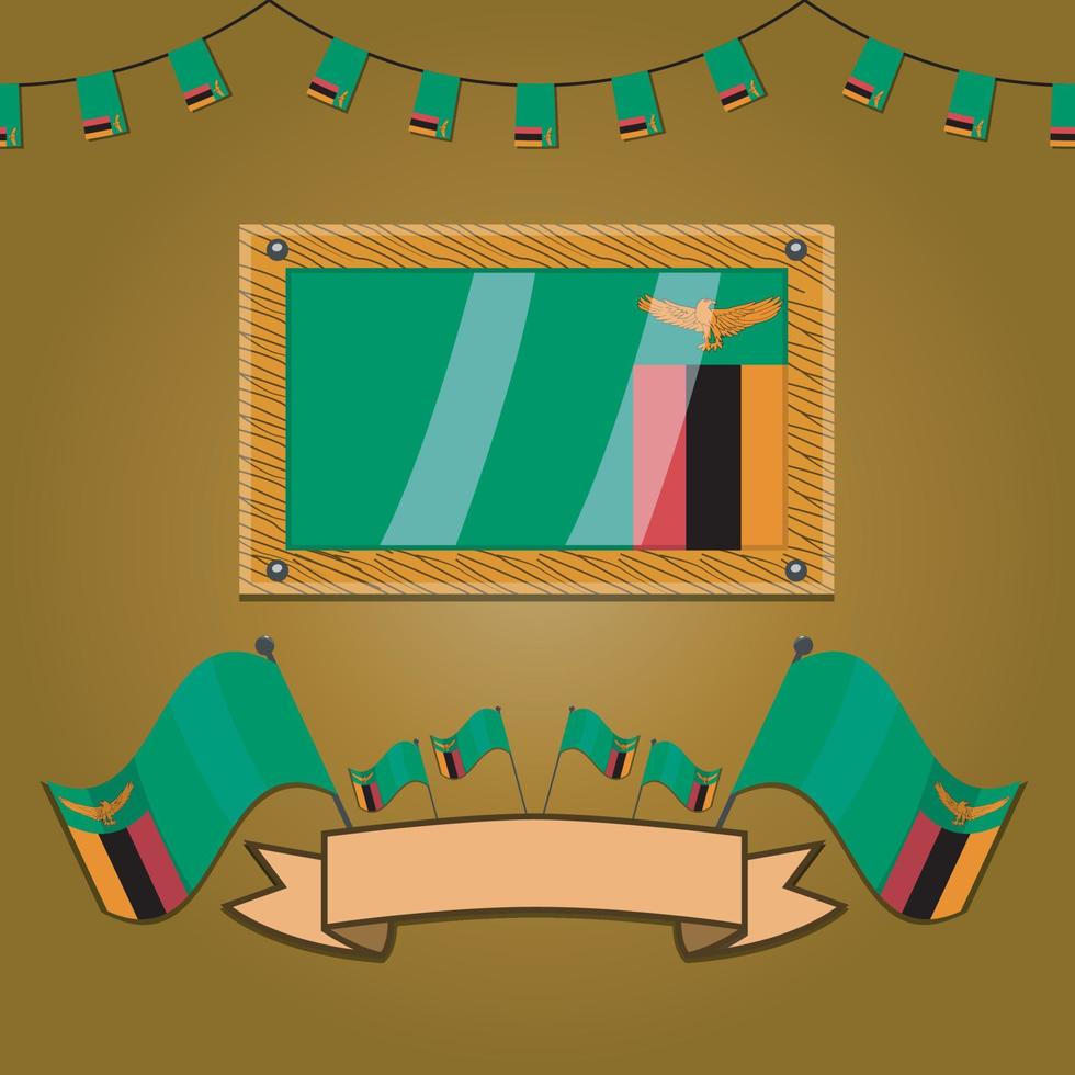 Zambia Flags On Frame Wood, Label vector