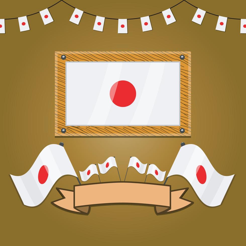 Japan Flags On Frame Wood, Label vector