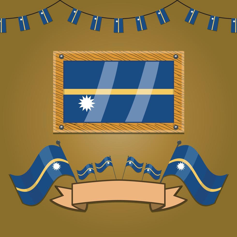 Nauru Flags On Frame Wood, Label vector