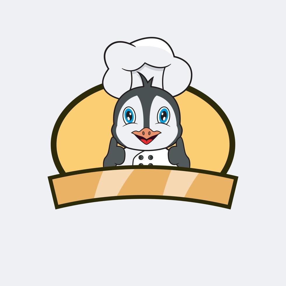 lindo chef pingüino y tema de cocina. mascota, personaje, logotipo, etiqueta e icono. vector