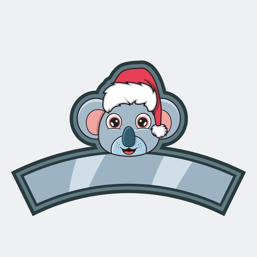 Logotipo de personaje de cabeza de koala, icono, marca de agua, insignia, emblema y etiqueta con sombrero de navidad. vector