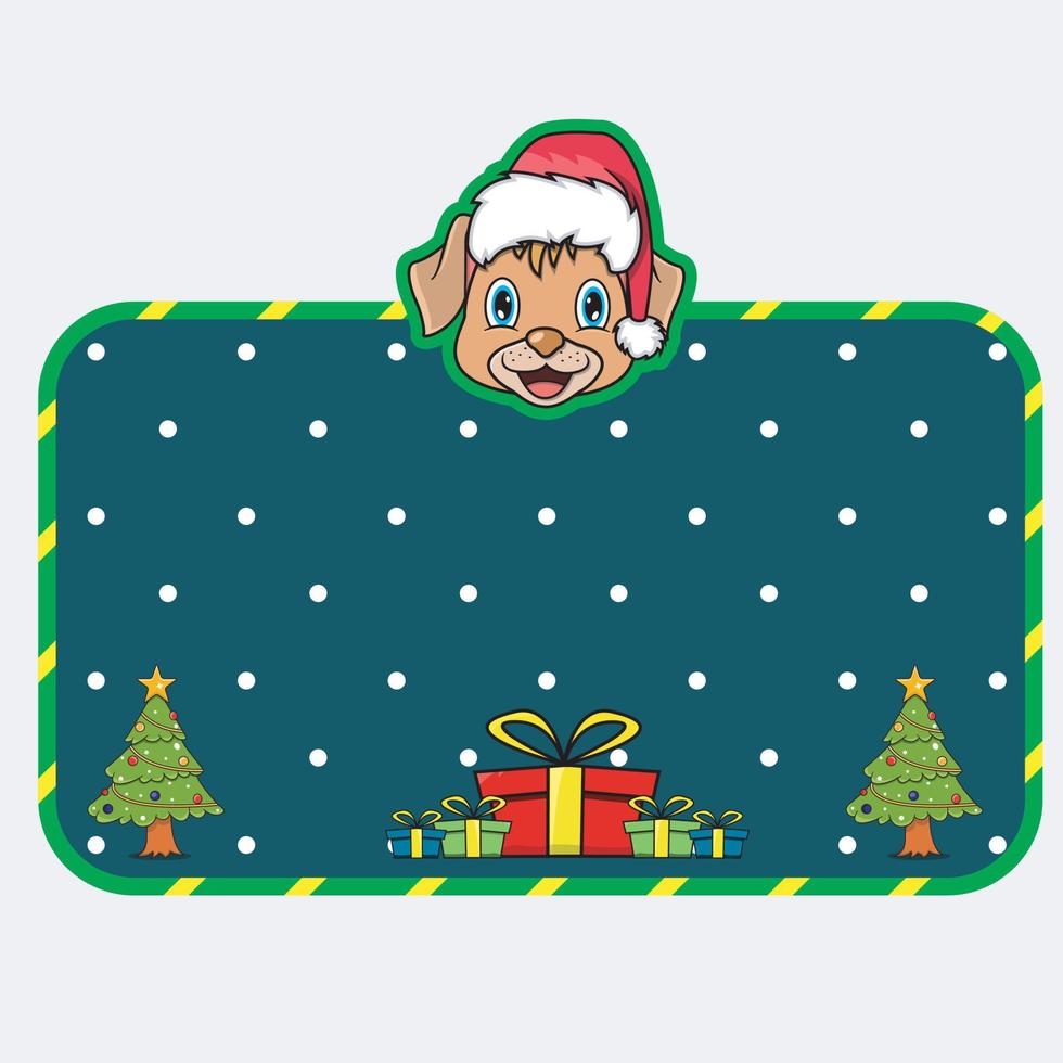 Christmas and New Year Greeting Card With Dog Character Design. Head Animal Wearing Christmas Hat. vector