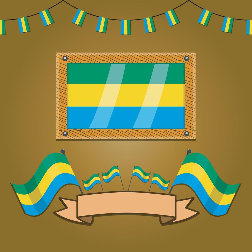 Gabon Flags On Frame Wood, Label vector