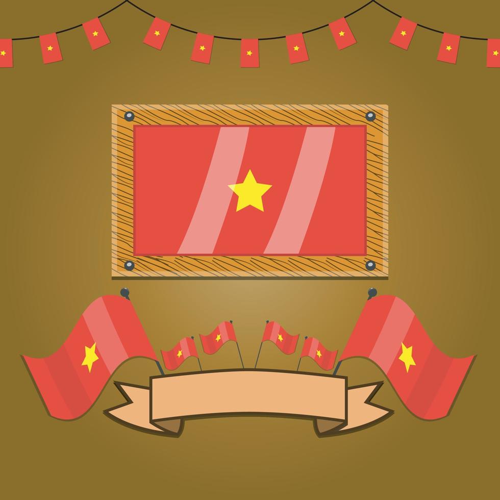banderas de vietnam en marco de madera, etiqueta vector