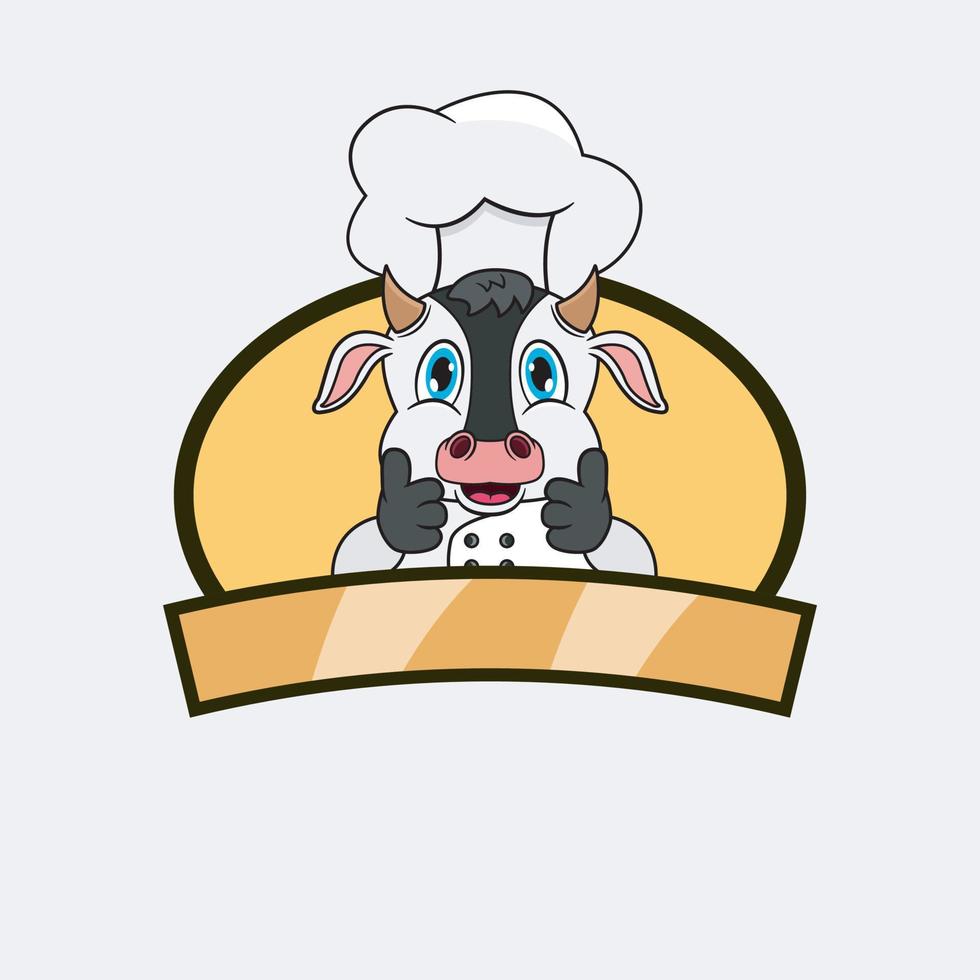 Cute Cow Chef and Cooking Theme. Mascot, Character, Logo, label, And Icon. vector