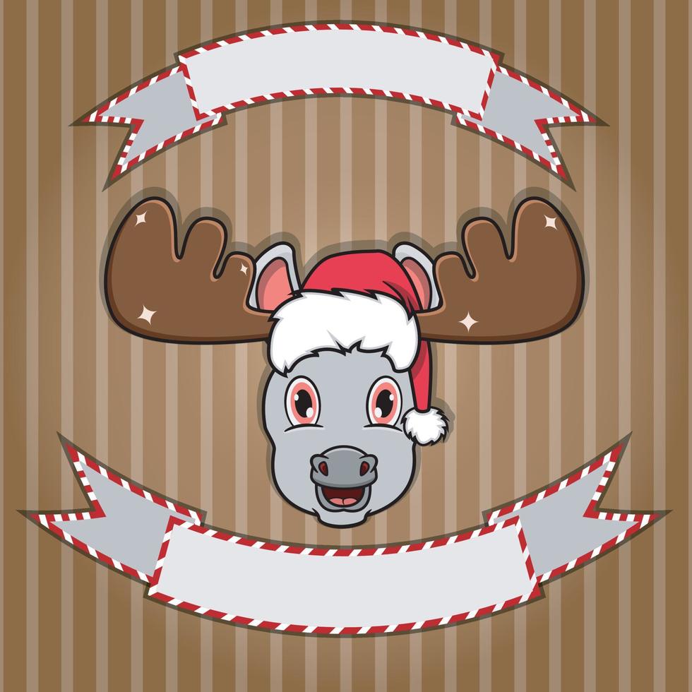 Cute Donkey Head With Christmas Hat. Blank label and banner. Character, Mascot and Icon. vector