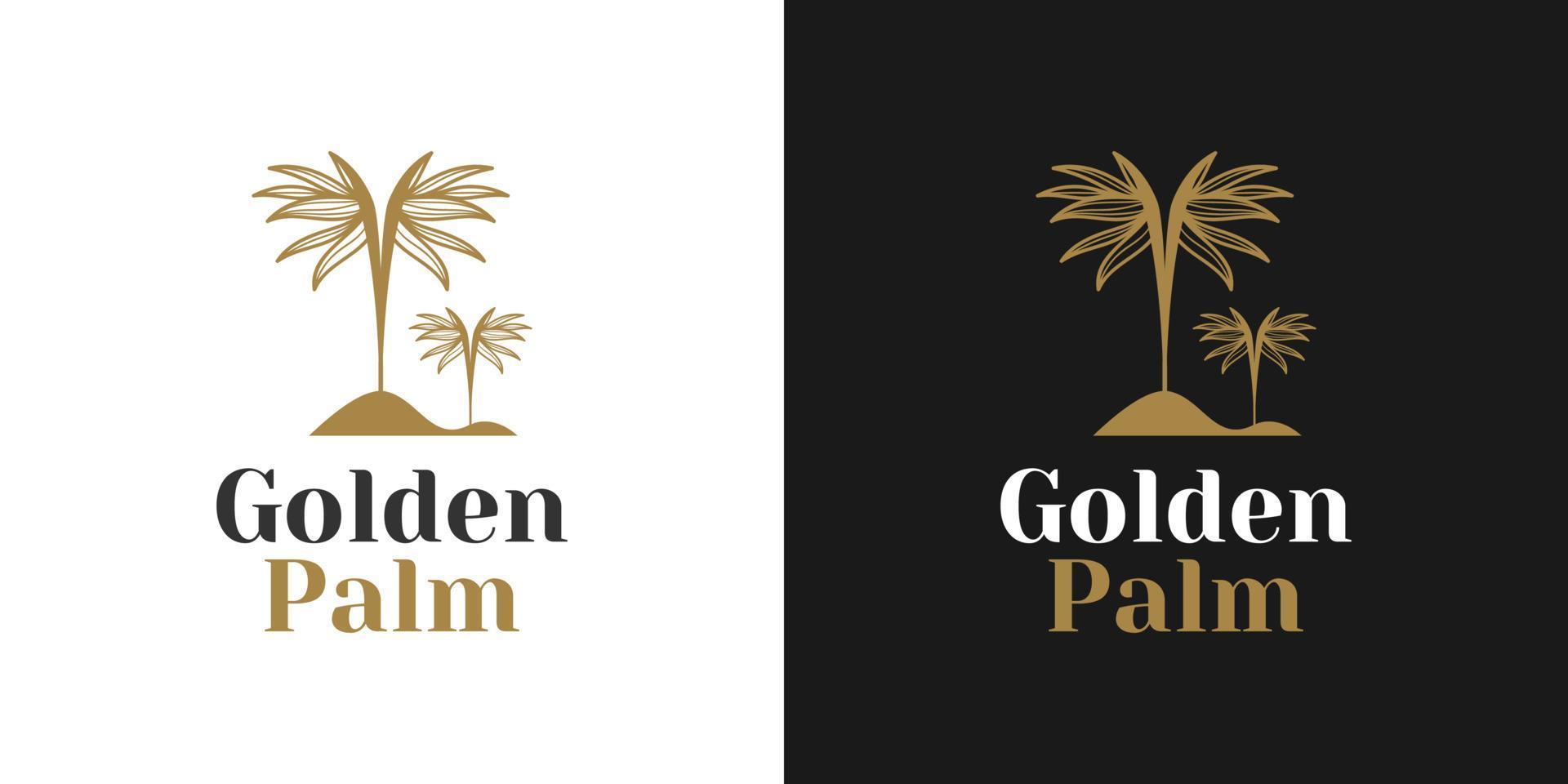 Elegant Golden Palm Tree Logo Design Template. Coconut Tree Tropical Design Illustration vector