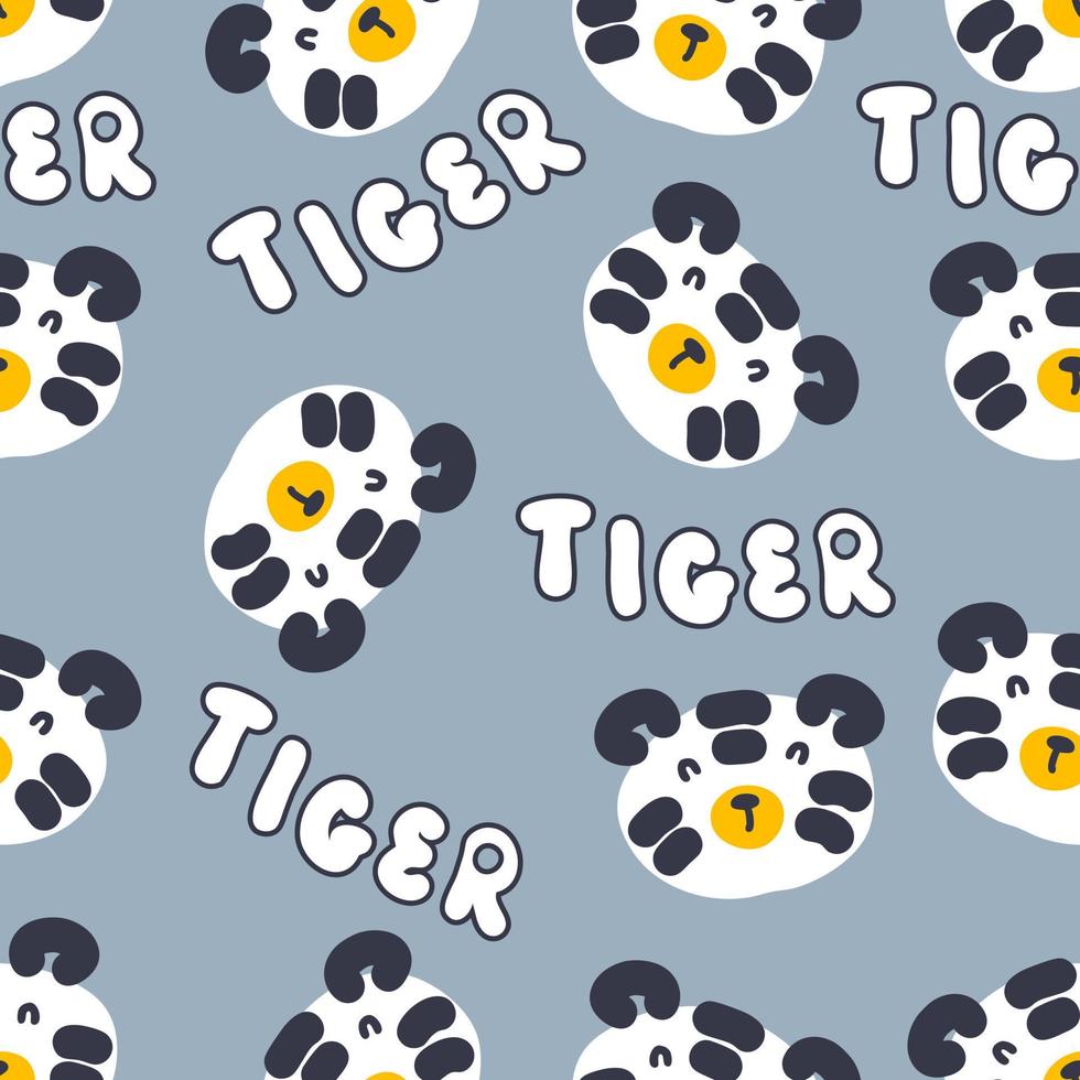 Hand drawn seamless pattern with tiger faces and text TIGER. vector