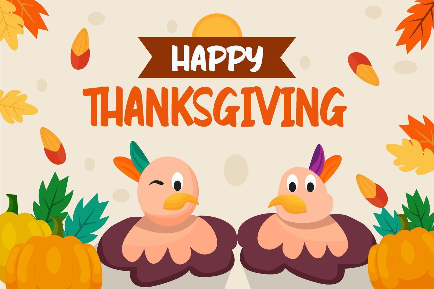 thanks giving background with two cute animals vector