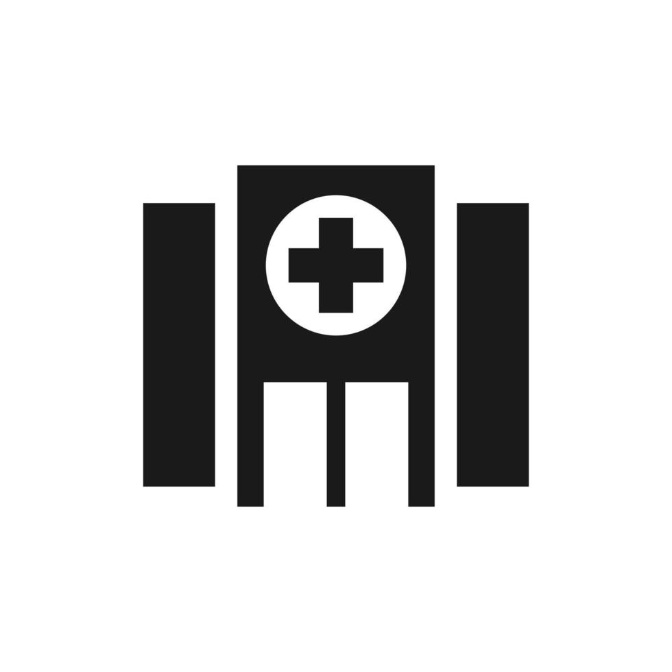 Hospital building icon with Plus. Hospitality or Pharmacy Symbol for Location Plan Vector