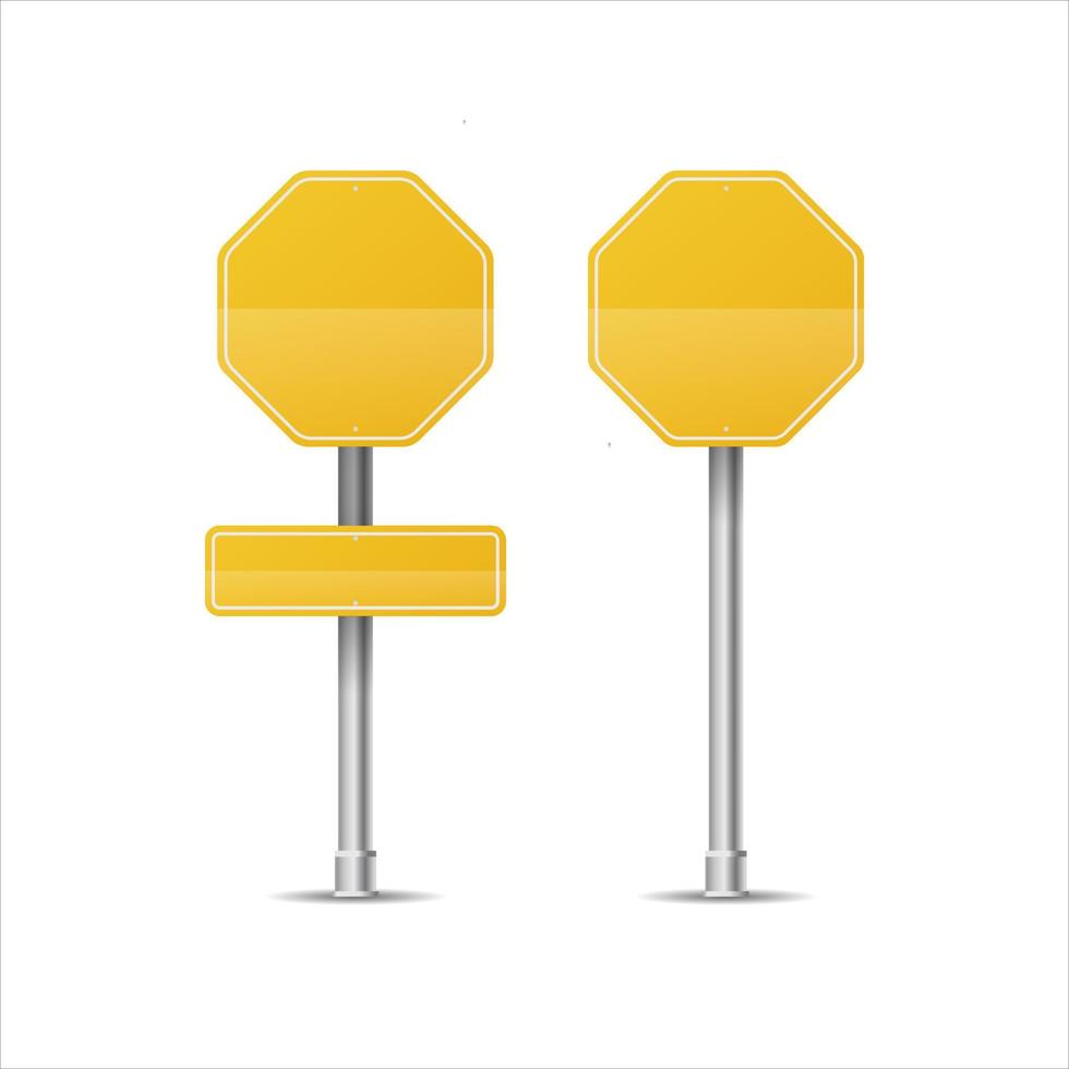 Realistic Yellow street and road signs. City illustration vector. Street traffic sign mockup isolated, signboard or signpost direction mock up image vector