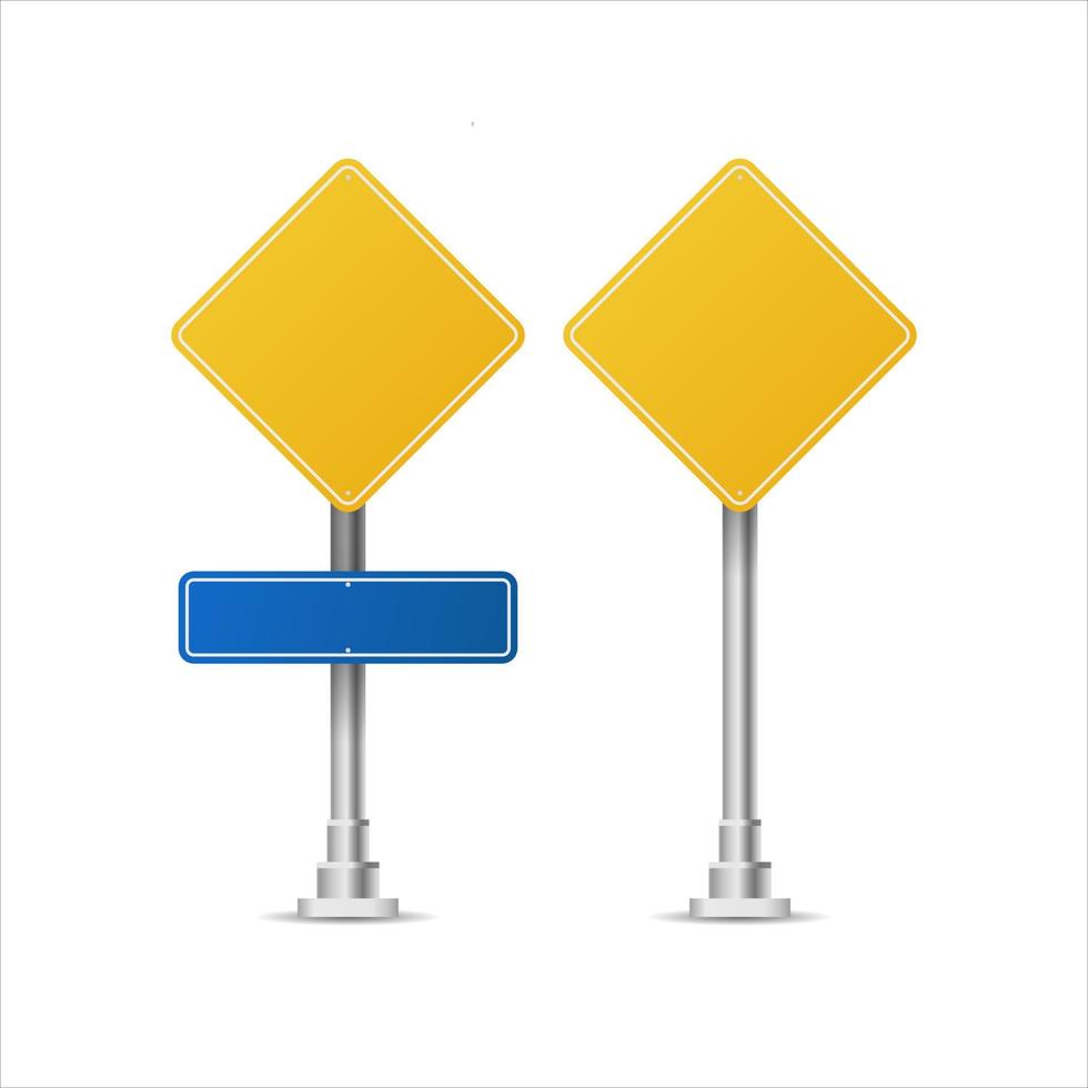Realistic Yellow street and road signs. City illustration vector. Street traffic sign mockup isolated, signboard or signpost direction mock up image vector