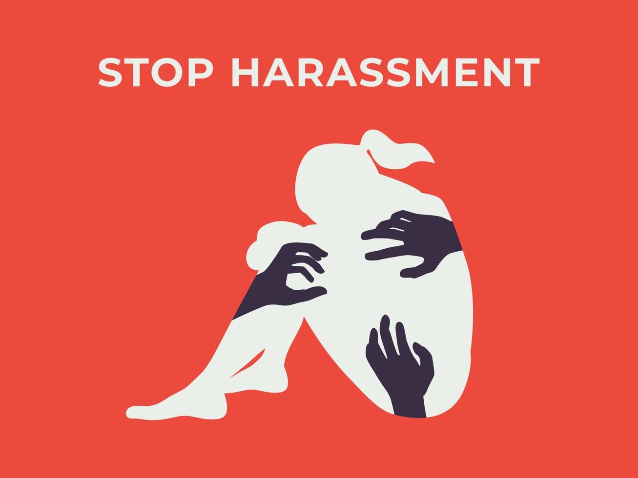 Women abuse, against violence and harassment concept illustration. Woman and Hand Silhouette Symbol vector