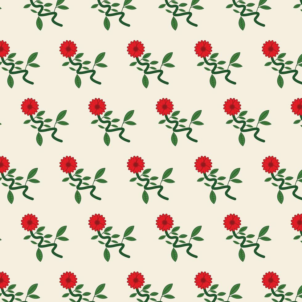 red flower branch and leaves botanical floral seamless pattern nature background wallpaper vector illustration
