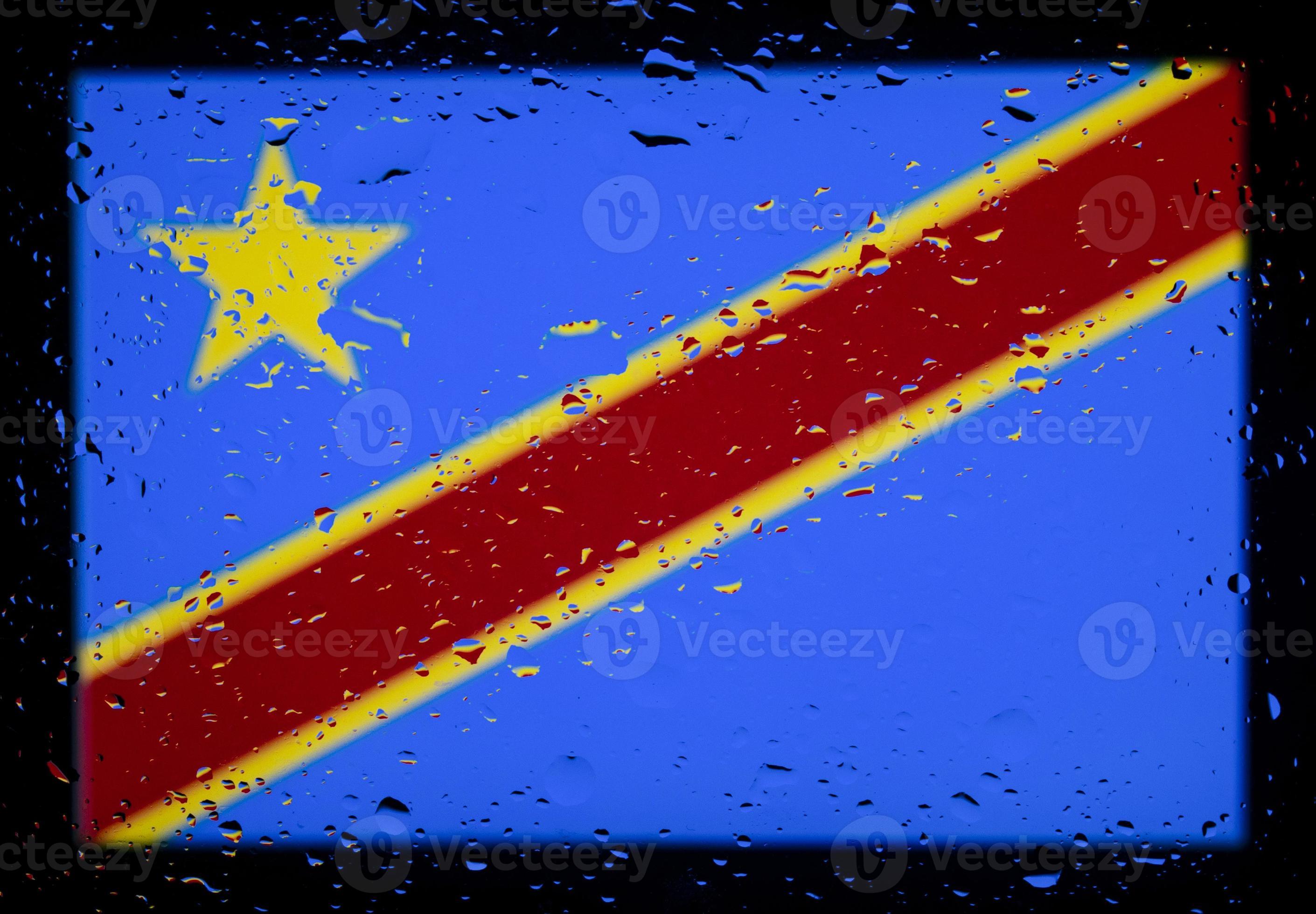 Drops of water on Congo Kinshasa flag background. Shallow depth of field.  Selective focus. Toned. 4434095 Stock Photo at Vecteezy