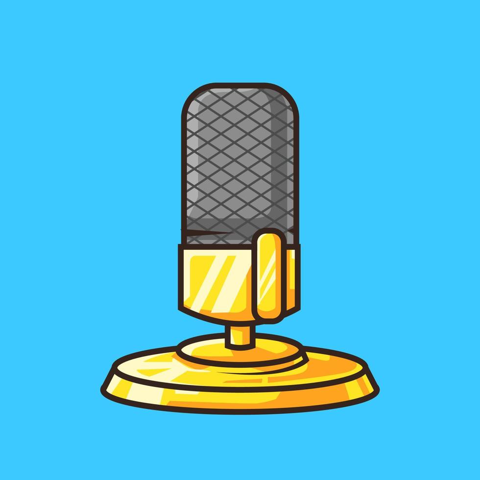 Golden Microphone in Colourful Cartoon Line Art Illustration vector