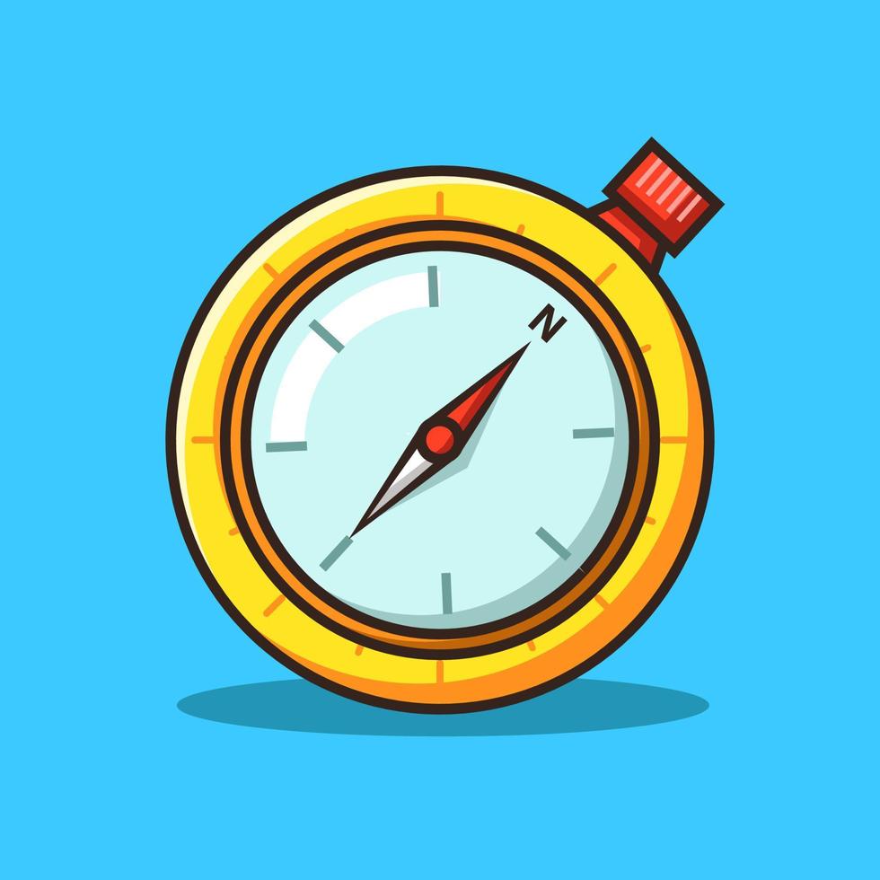 Small Compass for adventure in Colourful Cartoon Line Art Illustration vector