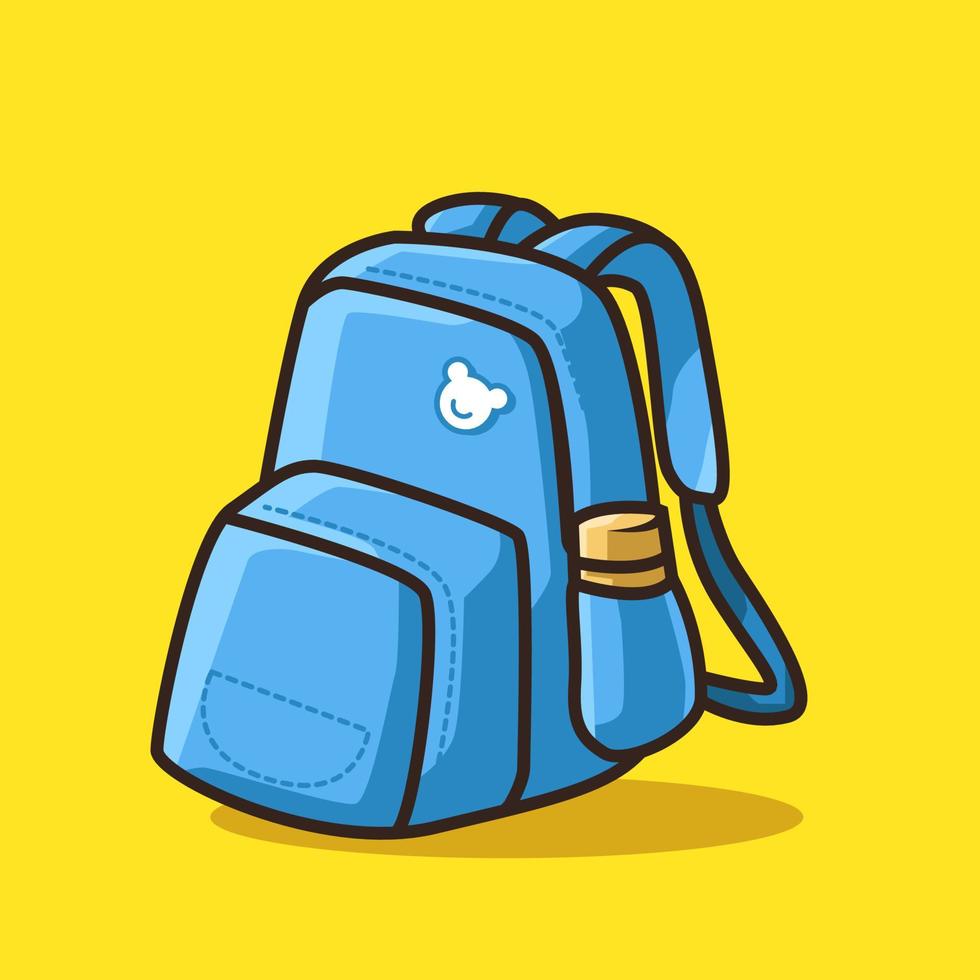 School Bag and Water Bottle in Colourful Cartoon Line Art Illustration vector