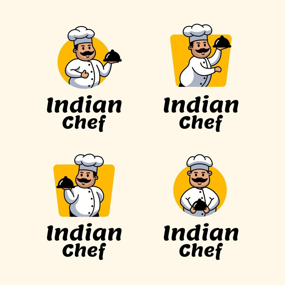 Colección vintage de logotipo de mascota de personaje de chef maestro indio para comida de restaurante vector