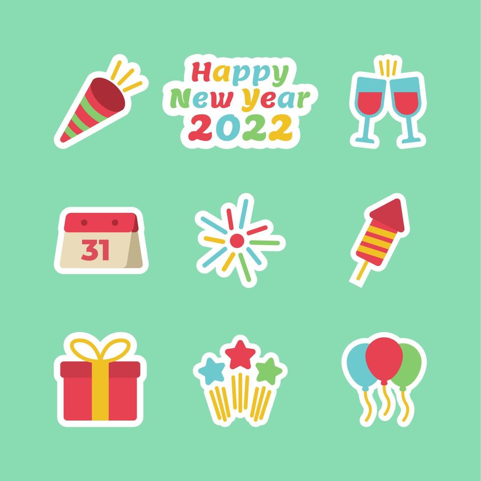 Happy New Year 2022 icon set sticker free vector