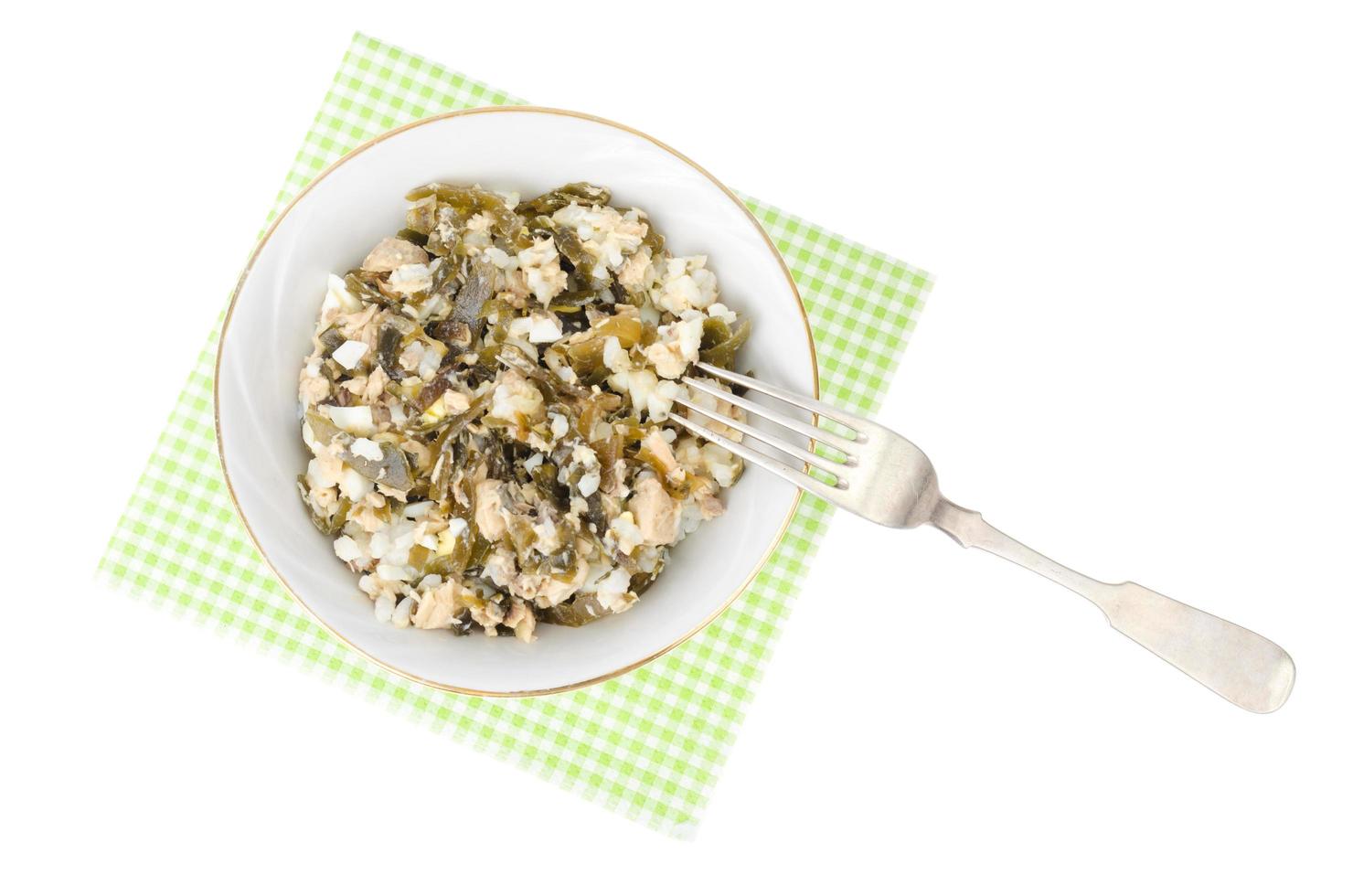 Appetizer of kelp, canned fish and eggs. 4435391 Stock Photo at Vecteezy