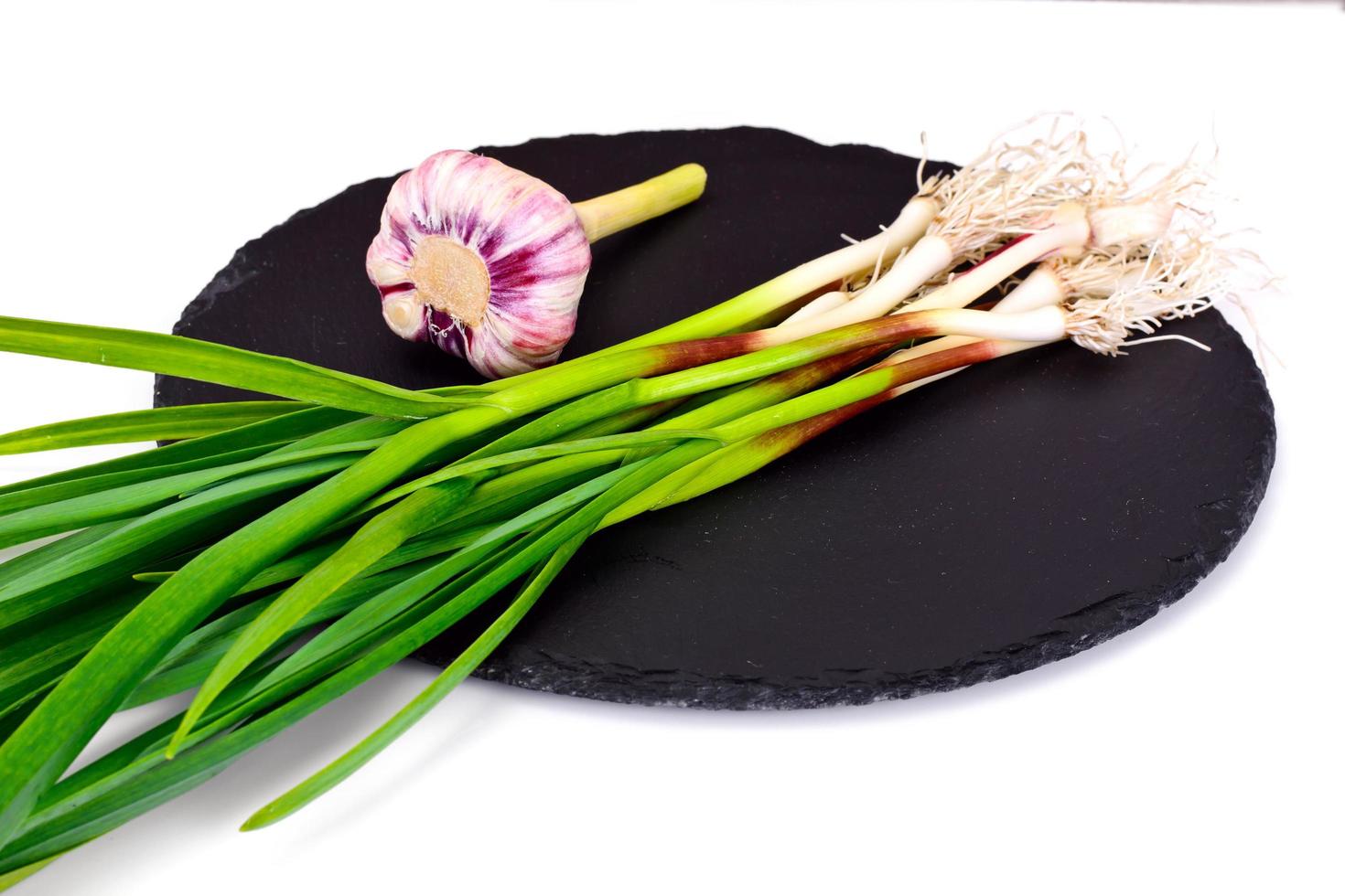 Green Garlic on White Background photo