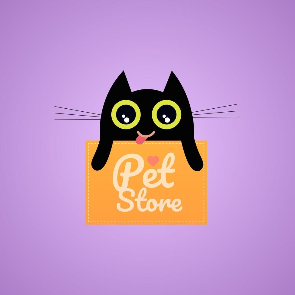 Pets shop logo with black cat. Pet store vector logo