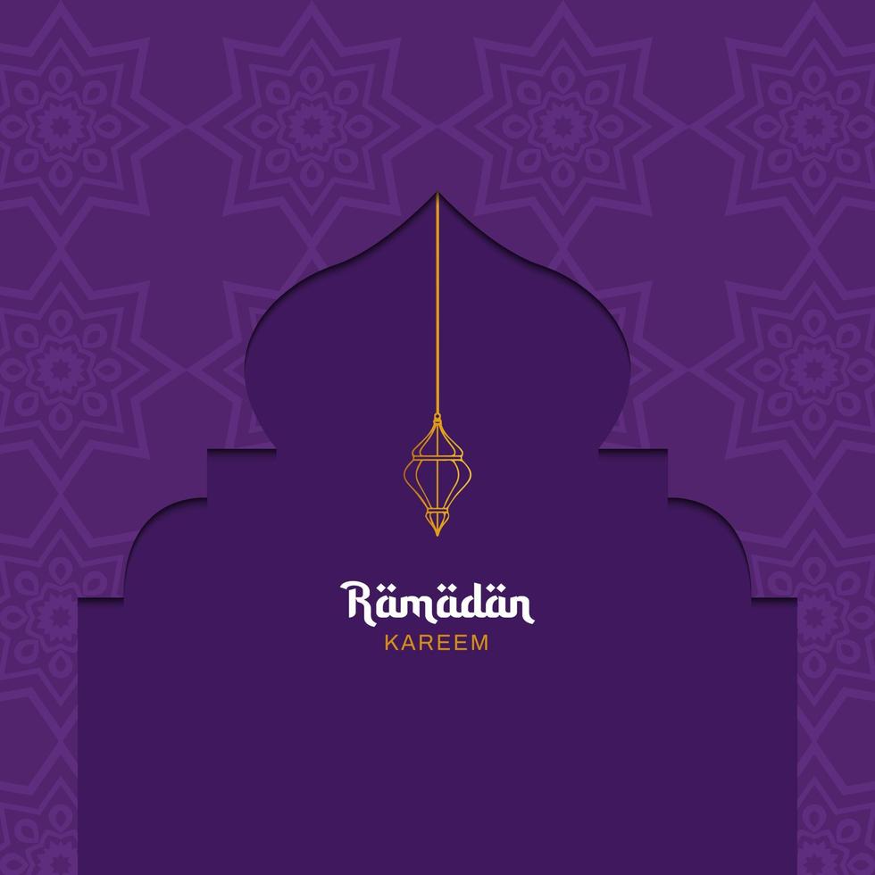 Ramadan Kareem concept with purple color and islamic lanterns ornament. Vector illustration. Place for text.
