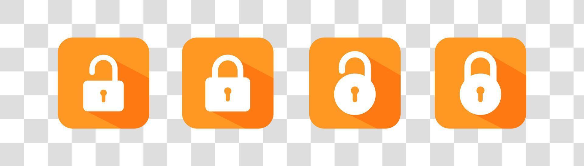 Collection of close and open lock icon. Locks icons set in white and yellow color. Lock and unlock simbol. Lock web icon set. vector