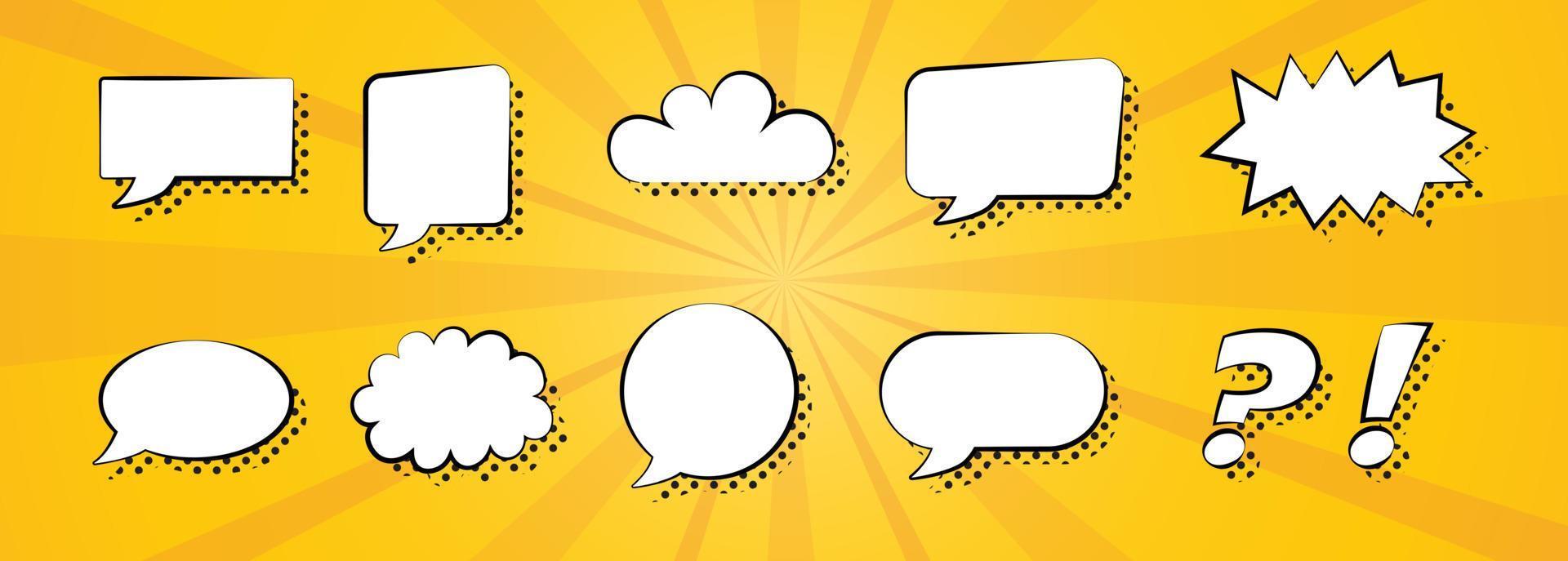 Set of speech bubbles with halftone shadows. Speech bubbles collection in comic style. vector