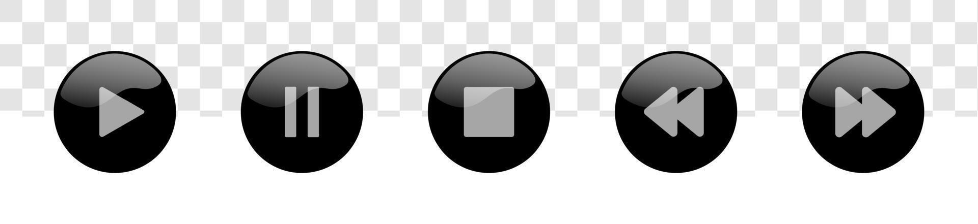 Media player button icon set. Video and audio player navigations symbol on black color. vector